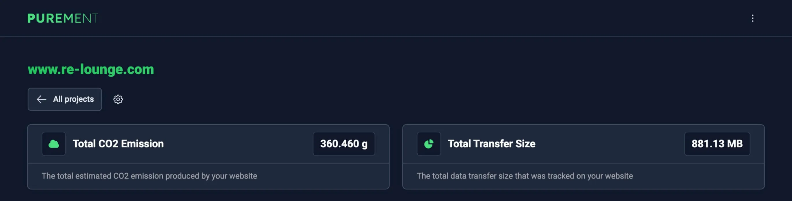 Screenshot of Purement dashboard